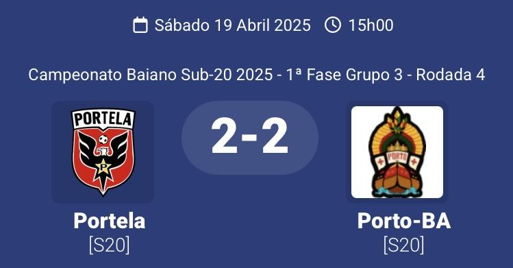 Clássico do Extremo Sul termina empatado: Portela e Porto fazem jogo emocionante pelo Baianão Sub-20
