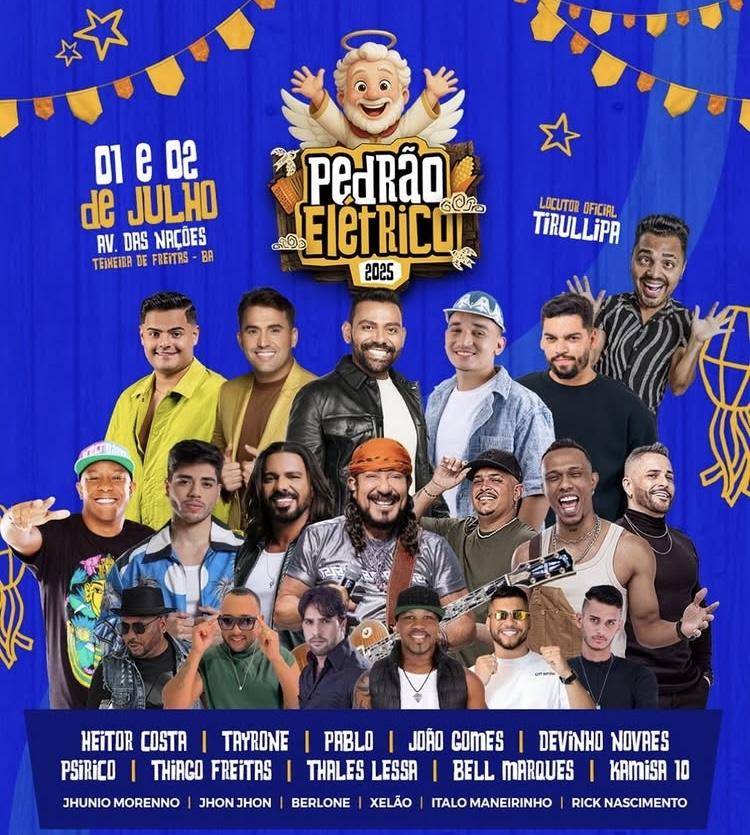 Confira a programação oficial do Pedrão Elétrico 2025, que promete ser o maior festejo junino do Extremo Sul