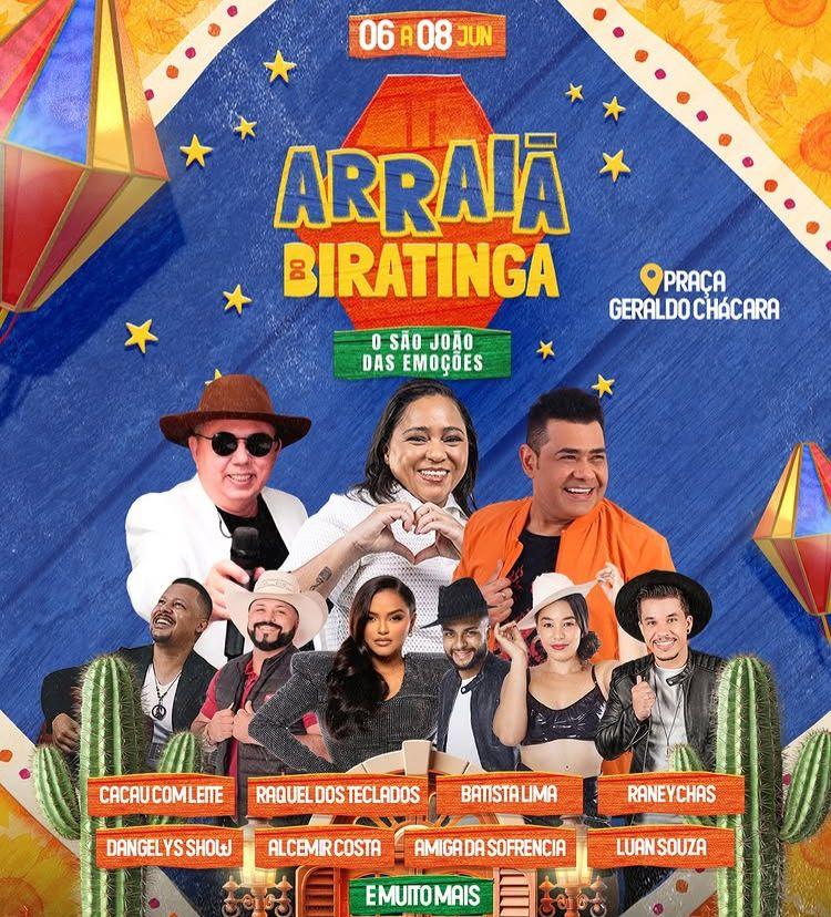 Saiu a programação completa do Arraiá do Biratinga! Ibirapuã se prepara para o São João das Emoções de 6 a 8 de junho