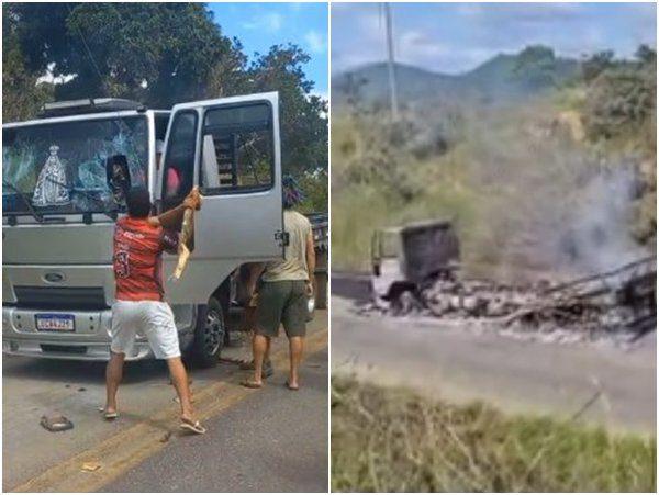 Empresária tem caminhão incendiado durante protesto indígena na BR-101